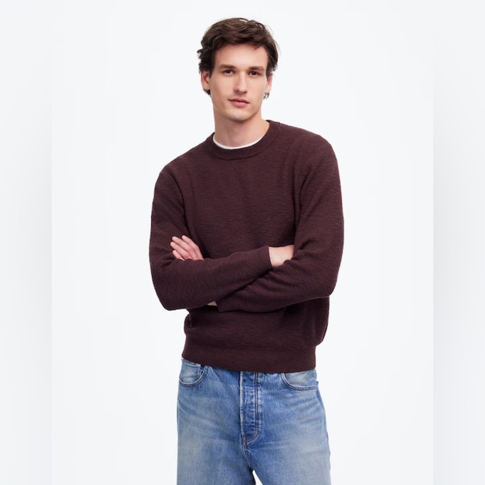 NWOT Madewell Men's Waffle-Knit Crewneck Sweater - Burgundy Brown Raisin Medium